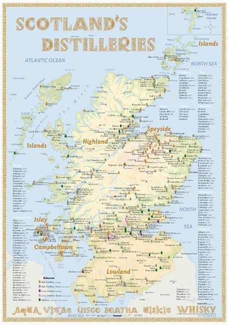 Whisky Distilleries Scotland - Tasting Map 24x34cm